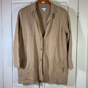 J. Jill Tan Knit Collared Button Front Cardigan Sweater Pockets XL Petite